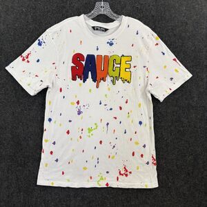 Rebel Minds Shirt Men's XL White Sauce Graphic Paint Splatter Patch Streetwear